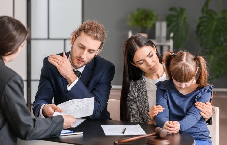 Family discussing case with child custody lawyer